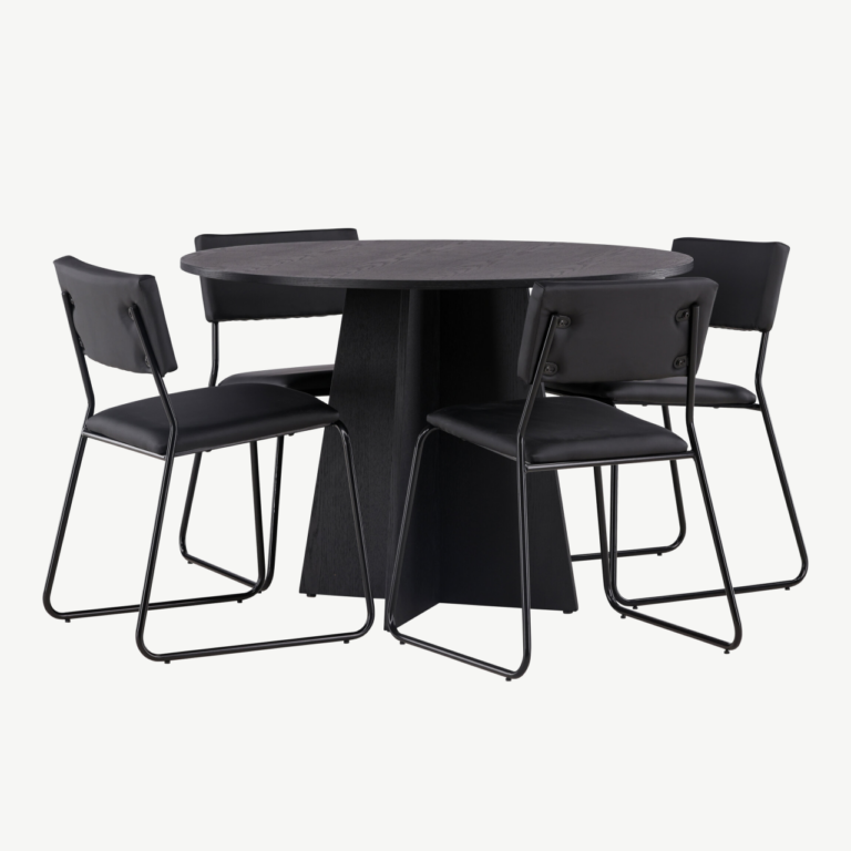 Ümmargune must söögilaud Bootcut (MDF, ø110 cm) ja Kenth toolid (must PU) - GR22866