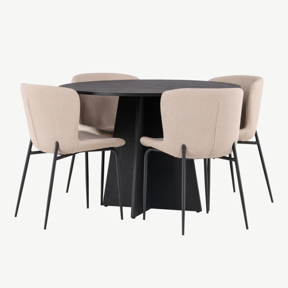 Ümmargune must söögilaud Bootcut + beežid bukleekangast Modesto toolid, GR23256 – 4