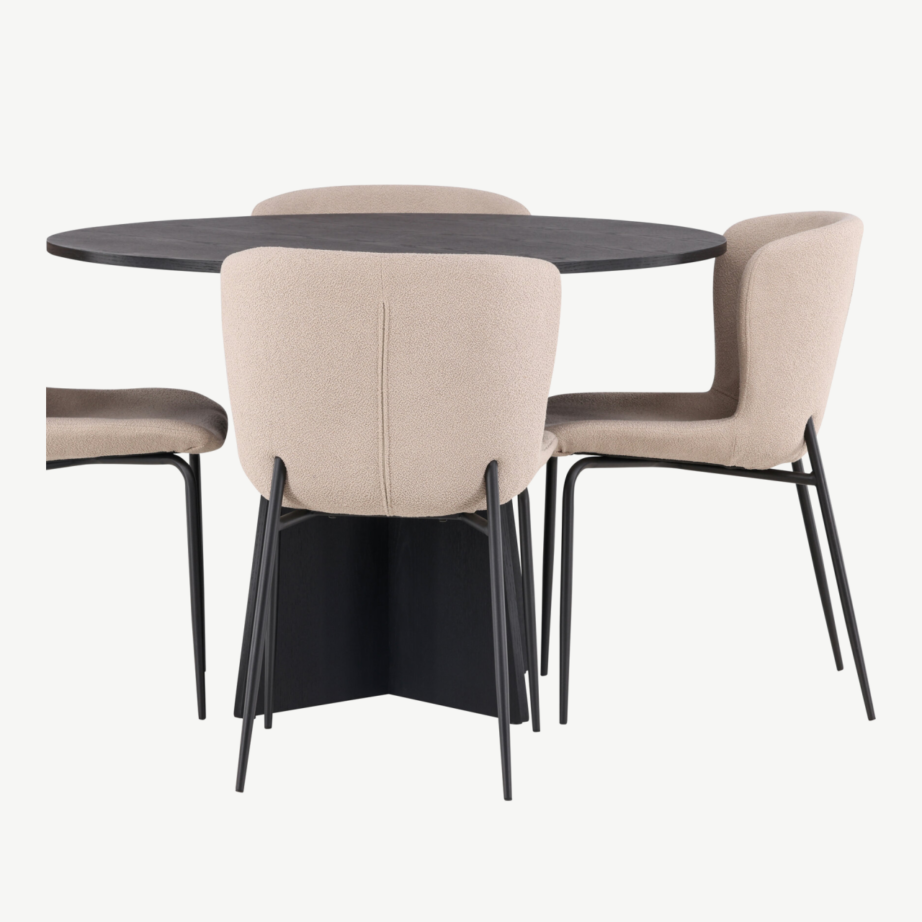 Ümmargune must söögilaud Bootcut + beežid bukleekangast Modesto toolid, GR23256 – 5
