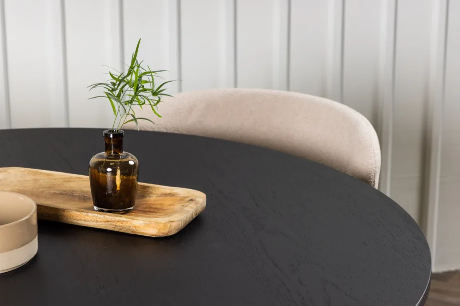 Ümmargune must söögilaud Bootcut + beežid bukleekangast Modesto toolid, GR23256 – 10