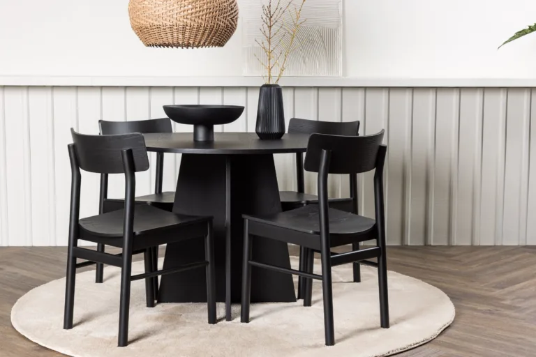 Ümmargune must söögilaud Bootcut ja Montros toolid (kask, MDF, 110 cm) - GR23258