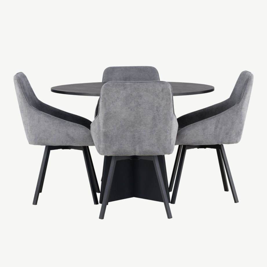 Ümmargune must söögilaud Bootcut ja hallid polsterdatud söögitoolid Rosie (komplekt 4 tooliga, ø110cm), GR23788 – 2