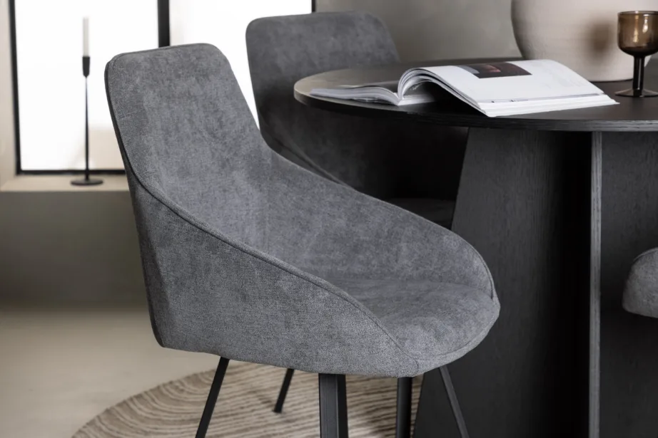 Ümmargune must söögilaud Bootcut ja hallid polsterdatud söögitoolid Rosie (komplekt 4 tooliga, ø110cm), GR23788 – 5