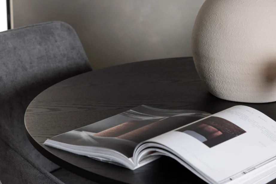 Ümmargune must söögilaud Bootcut ja hallid polsterdatud söögitoolid Rosie (komplekt 4 tooliga, ø110cm), GR23788 – 6