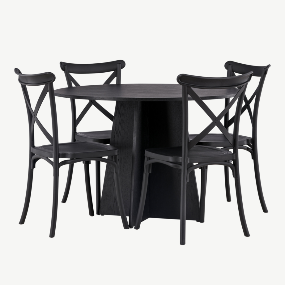 Ümmargune must söögilaud Bootcut ja neli Crosett tooli, GR23250 – 4