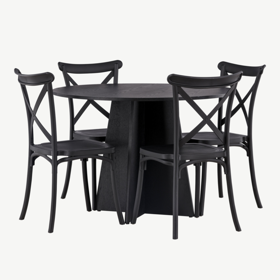 Ümmargune must söögilaud Bootcut ja neli Crosett tooli, GR23250 – 6