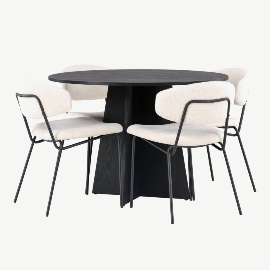 Ümmargune must söögilaud Bootcut ja valged bukleetoolid Chico, GR23249 – 4