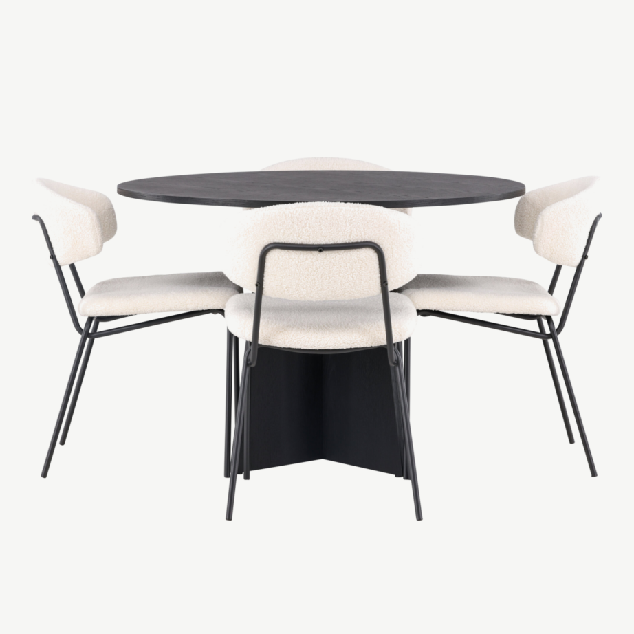 Ümmargune must söögilaud Bootcut ja valged bukleetoolid Chico, GR23249 – 5