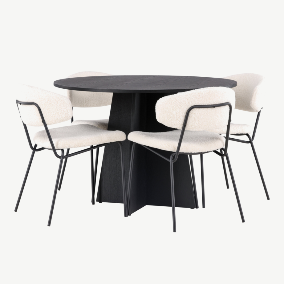 Ümmargune must söögilaud Bootcut ja valged bukleetoolid Chico, GR23249 – 6