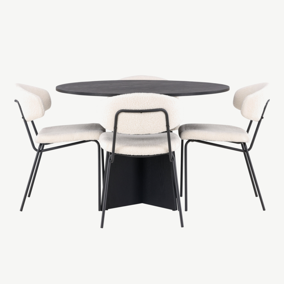 Ümmargune must söögilaud Bootcut ja valged bukleetoolid Chico, GR23249 – 7