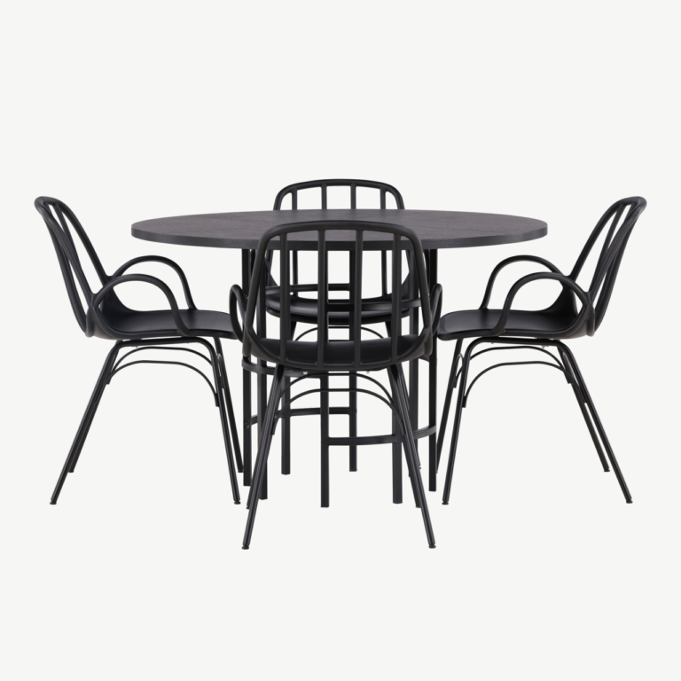 Ümmargune must söögilaud Copenhagen ja Dyrön toolid (MDF, teras, ø115cm) - GR23214