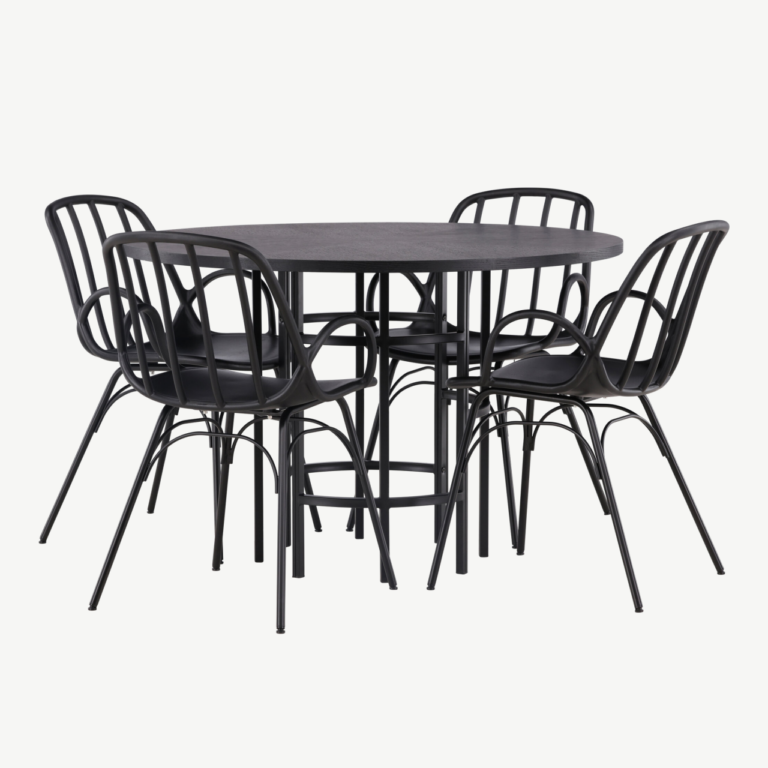 Ümmargune must söögilaud Copenhagen ja Dyrön toolid (MDF, teras, ø115cm) - GR23214