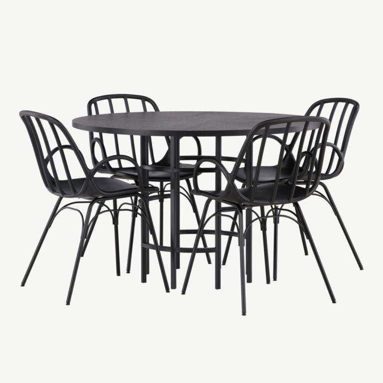 Ümmargune must söögilaud Copenhagen ja Dyrön toolid (MDF, teras, ø115cm) - GR23214