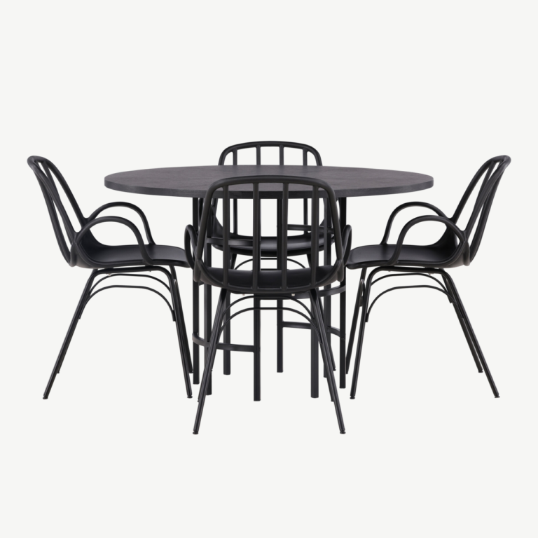 Ümmargune must söögilaud Copenhagen ja Dyrön toolid (MDF, teras, ø115cm) - GR23214