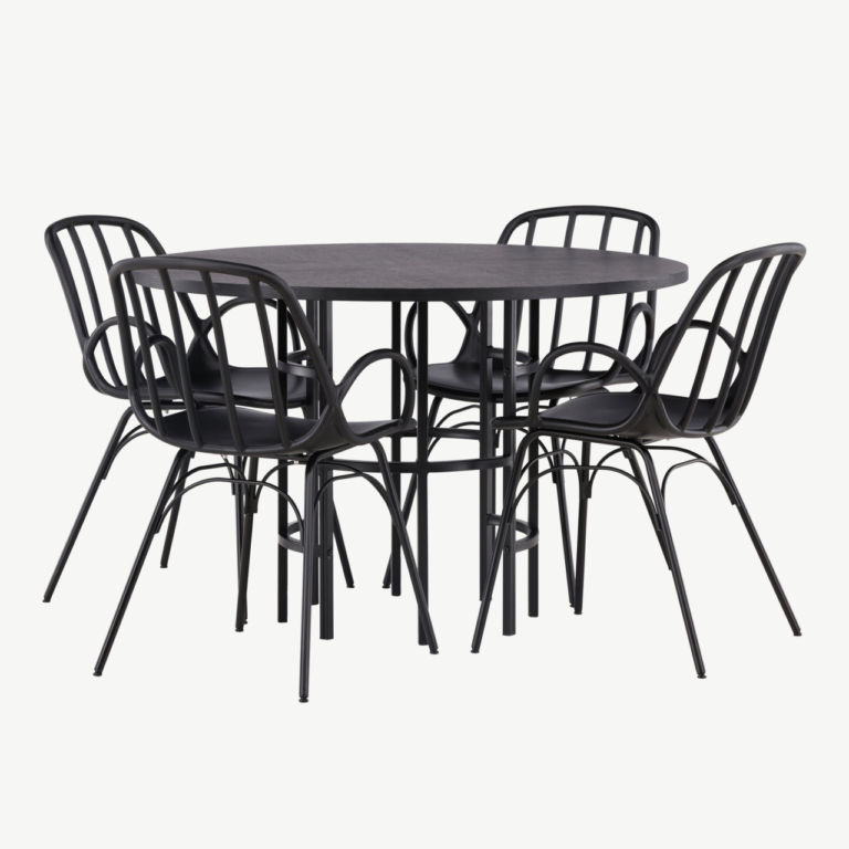 Ümmargune must söögilaud Copenhagen ja Dyrön toolid (MDF, teras, ø115cm) - GR23214