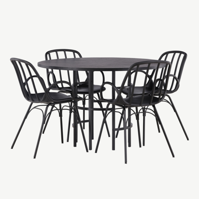 Ümmargune must söögilaud Copenhagen ja Dyrön toolid (MDF, teras, ø115cm) - GR23214