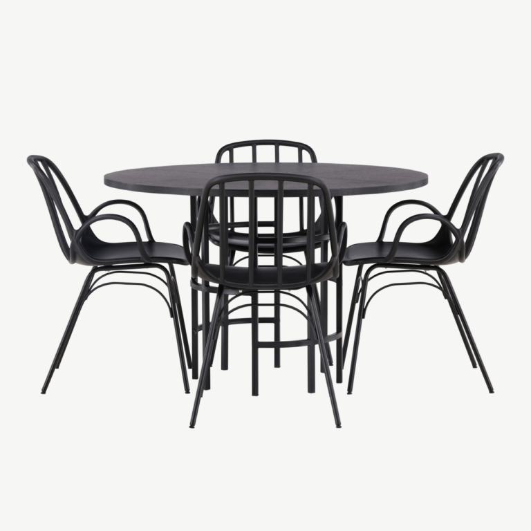 Ümmargune must söögilaud Copenhagen ja Dyrön toolid (MDF, teras, ø115cm) - GR23214