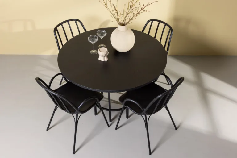Ümmargune must söögilaud Copenhagen ja Dyrön toolid (MDF, teras, ø115cm) - GR23214