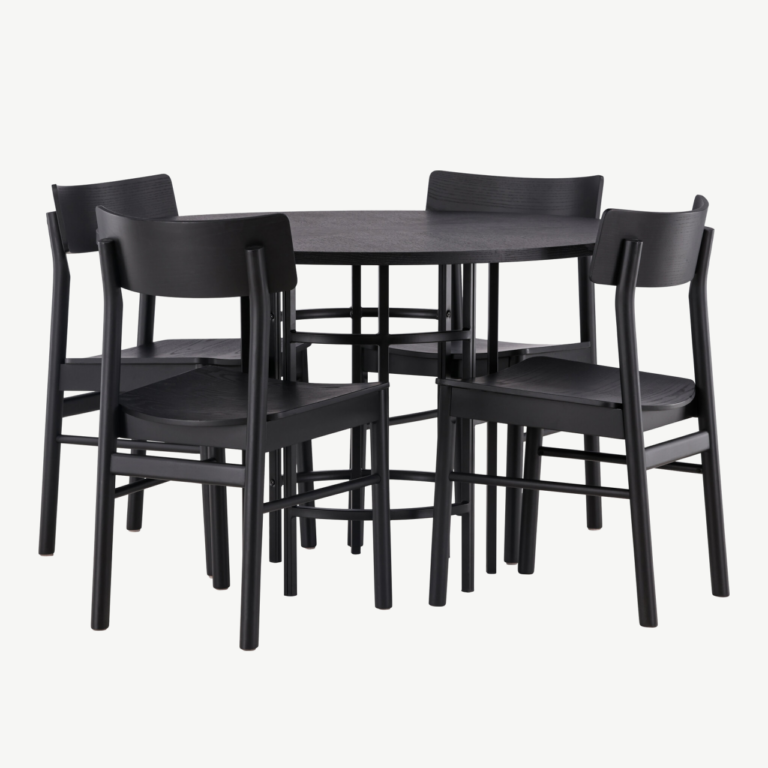Ümmargune must söögilaud Copenhagen ja Montros toolid (MDF, teras, kask, ø115cm) - GR23221