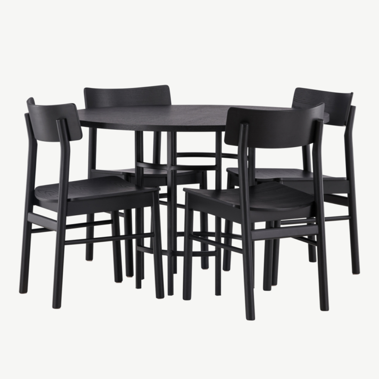 Ümmargune must söögilaud Copenhagen ja Montros toolid (MDF, teras, kask, ø115cm) - GR23221
