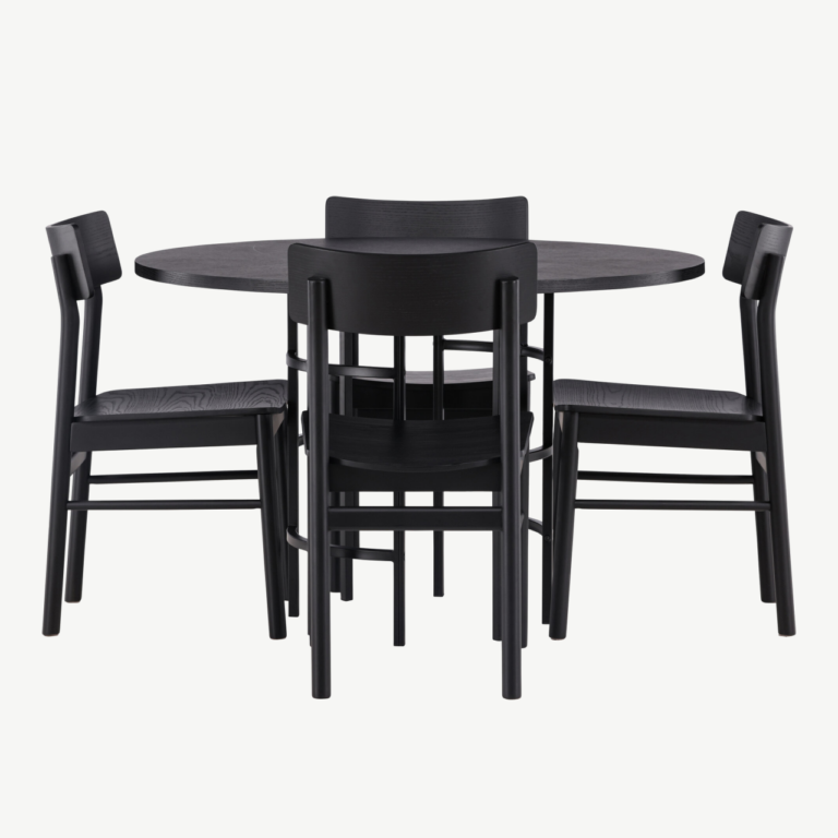 Ümmargune must söögilaud Copenhagen ja Montros toolid (MDF, teras, kask, ø115cm) - GR23221