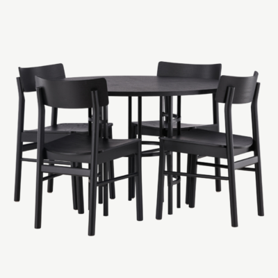 Ümmargune must söögilaud Copenhagen ja Montros toolid (MDF, teras, kask, ø115cm) - GR23221