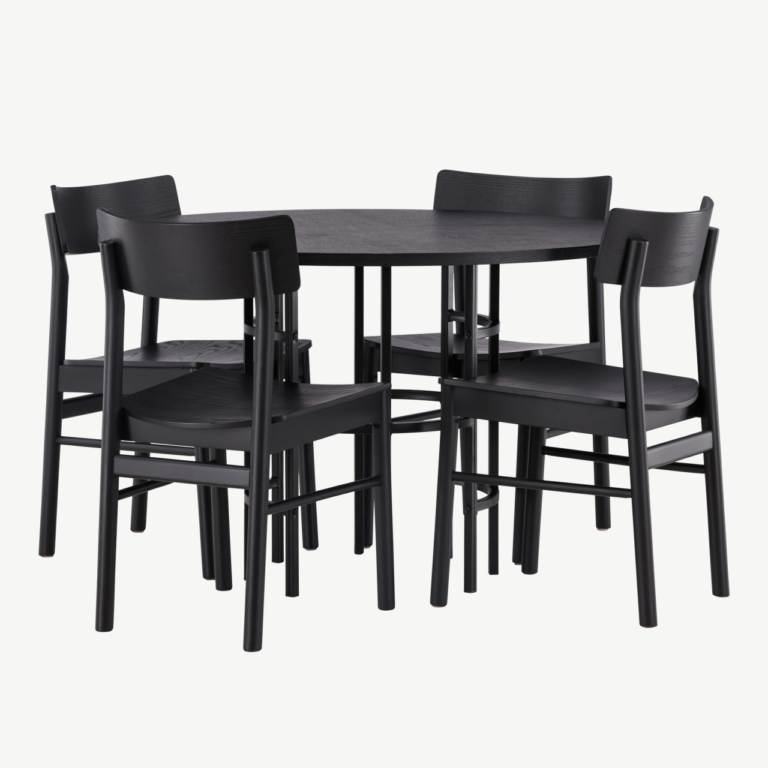 Ümmargune must söögilaud Copenhagen ja Montros toolid (MDF, teras, kask, ø115cm) - GR23221