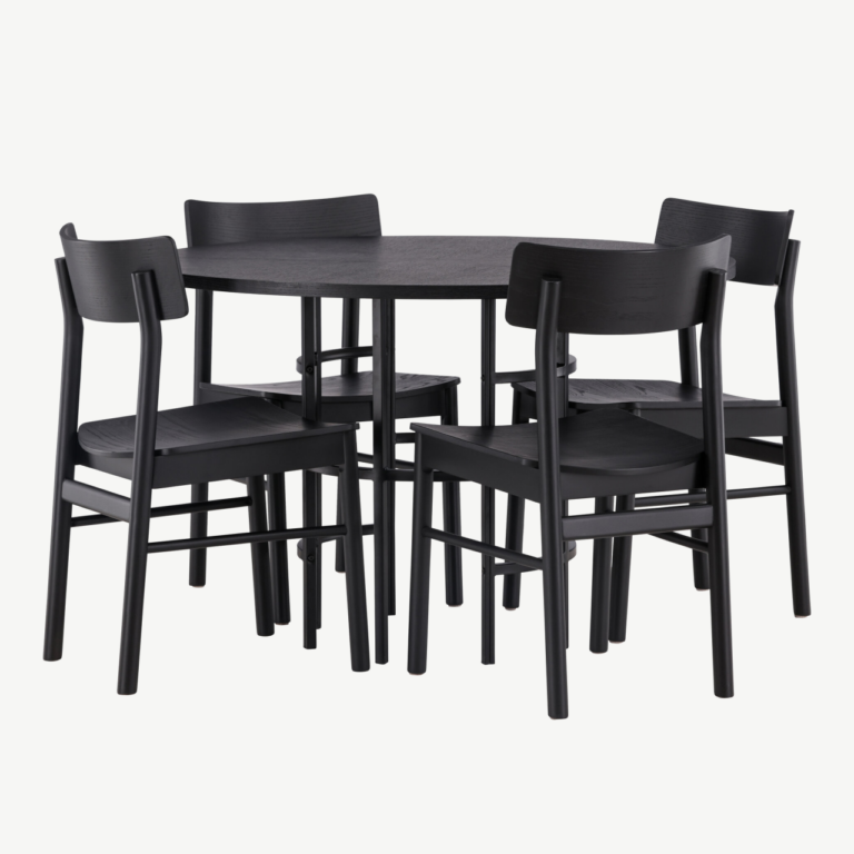Ümmargune must söögilaud Copenhagen ja Montros toolid (MDF, teras, kask, ø115cm) - GR23221
