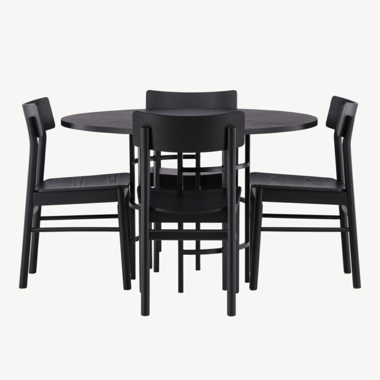 Ümmargune must söögilaud Copenhagen ja Montros toolid (MDF, teras, kask, ø115cm) - GR23221