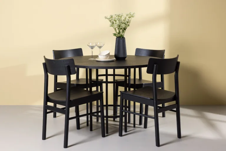 Ümmargune must söögilaud Copenhagen ja Montros toolid (MDF, teras, kask, ø115cm) - GR23221