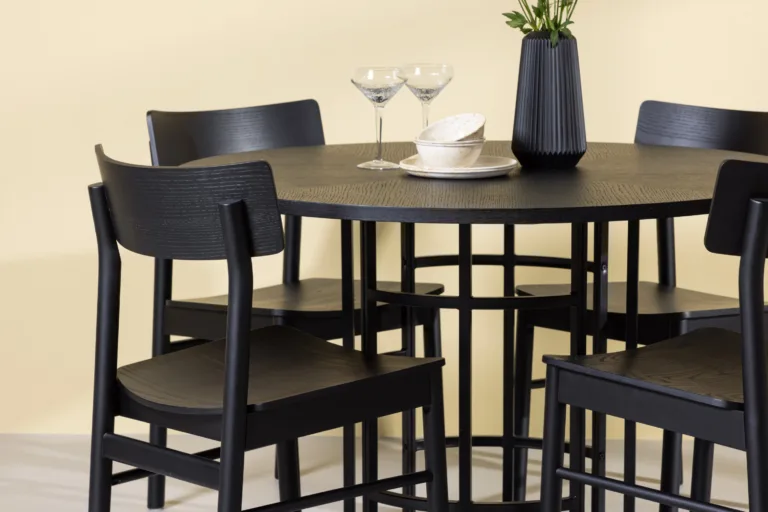 Ümmargune must söögilaud Copenhagen ja Montros toolid (MDF, teras, kask, ø115cm) - GR23221