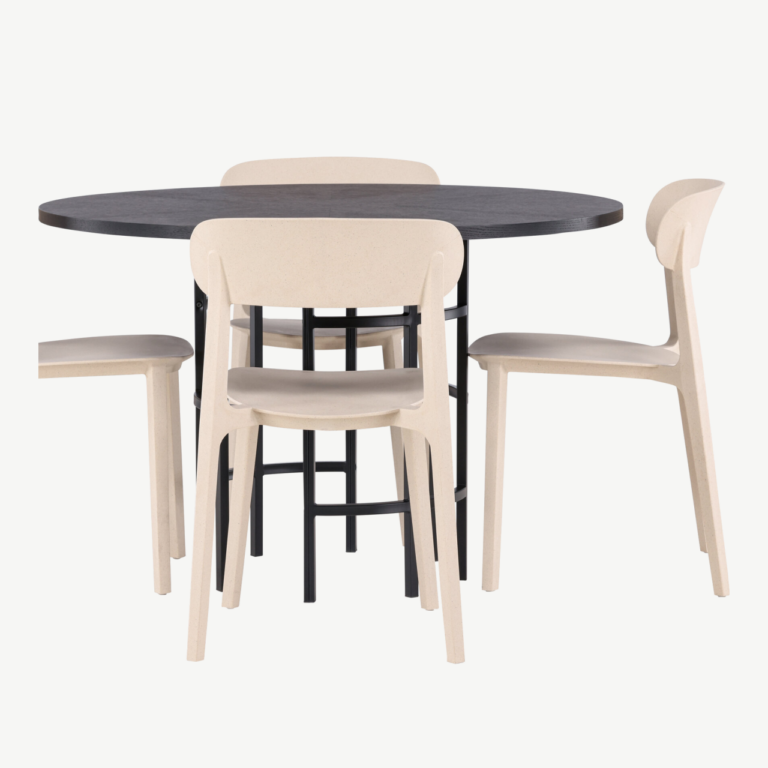 Ümmargune must söögilaud Copenhagen ja beež tool Åstol (4 tk), ø115 cm - GR23229