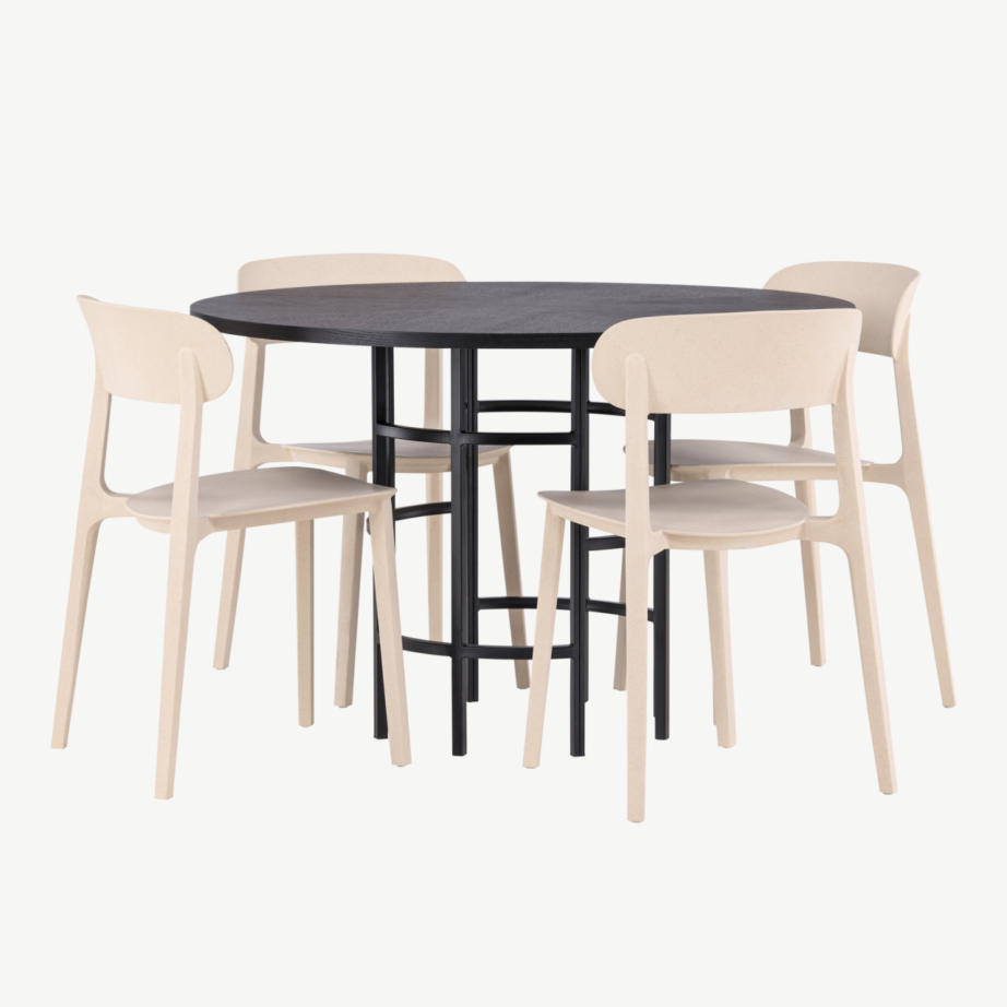 Ümmargune must söögilaud Copenhagen ja beež tool Åstol (4 tk), ø115 cm, GR23229 – 4