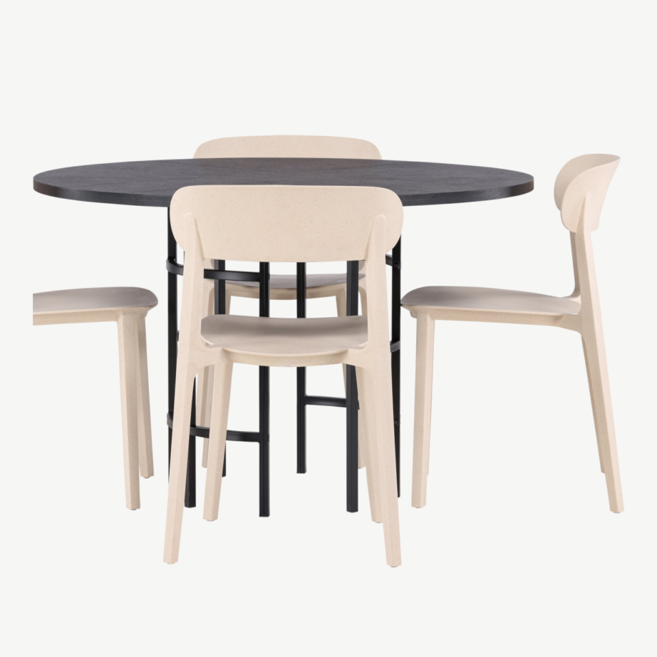 Ümmargune must söögilaud Copenhagen ja beež tool Åstol (4 tk), ø115 cm, GR23229 – 5