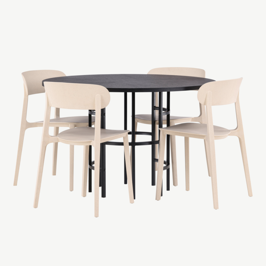 Ümmargune must söögilaud Copenhagen ja beež tool Åstol (4 tk), ø115 cm, GR23229