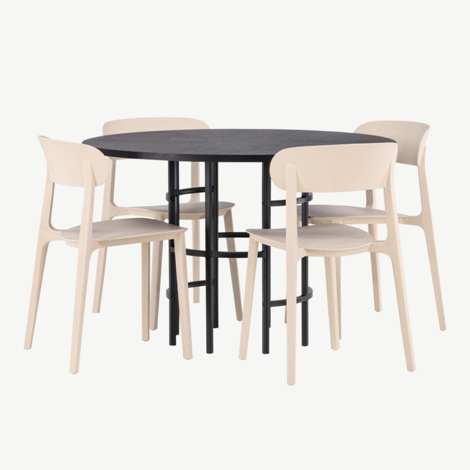 Ümmargune must söögilaud Copenhagen ja beež tool Åstol (4 tk), ø115 cm, GR23229 – 6