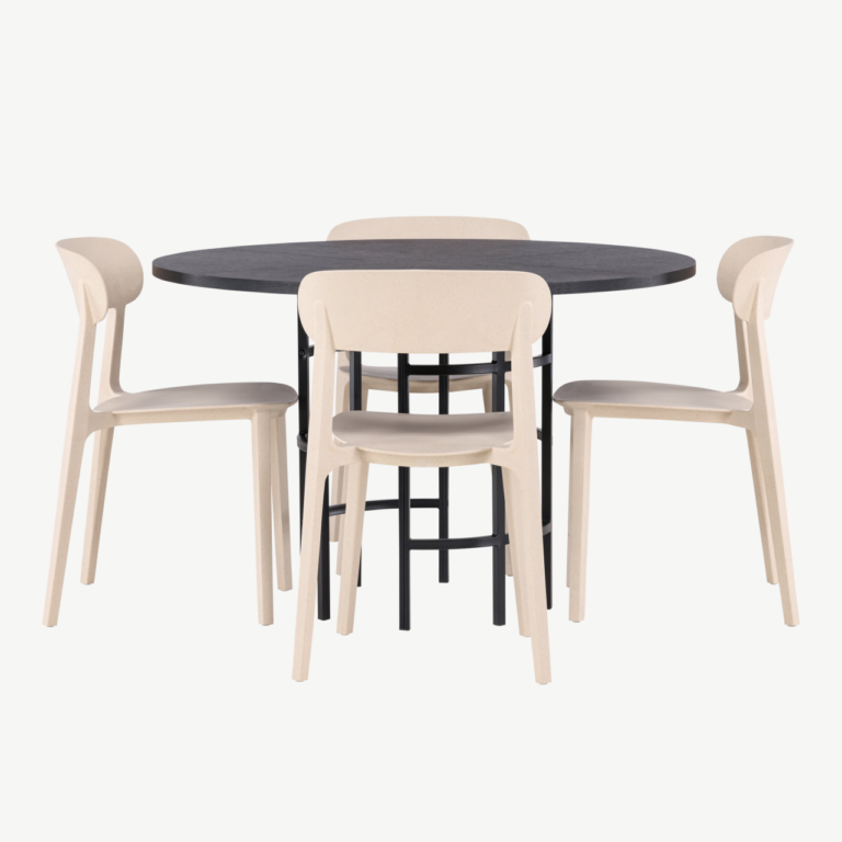Ümmargune must söögilaud Copenhagen ja beež tool Åstol (4 tk), ø115 cm - GR23229