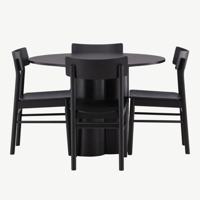 Ümmargune must söögilaud Olivia + 4 musta Montros tooli (MDF, diameeter 110 cm) - GR23105