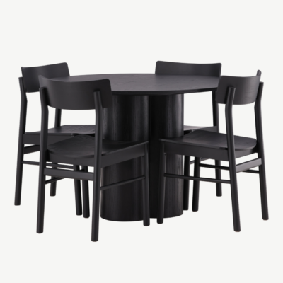 Ümmargune must söögilaud Olivia + 4 musta Montros tooli (MDF, diameeter 110 cm) - GR23105