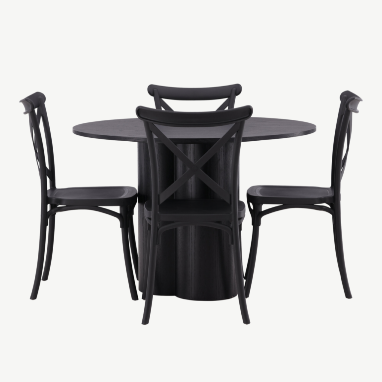 Ümmargune must söögilaud Olivia ja Crosett toolid (MDF, plastik, ø110 cm) - GR23097