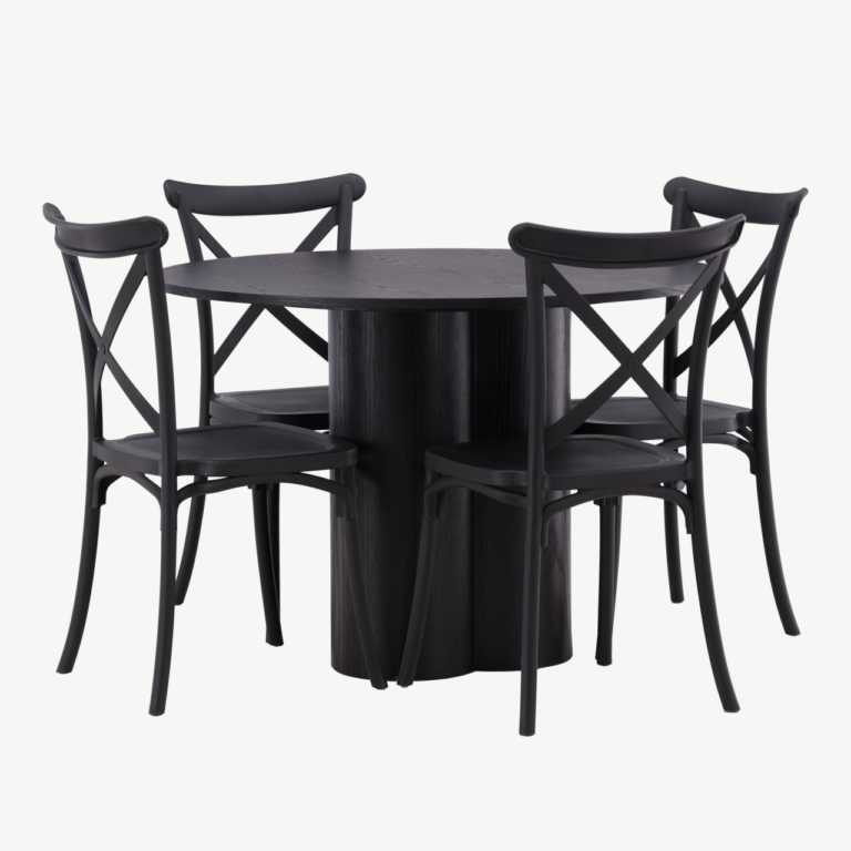 Ümmargune must söögilaud Olivia ja Crosett toolid (MDF, plastik, ø110 cm) - GR23097