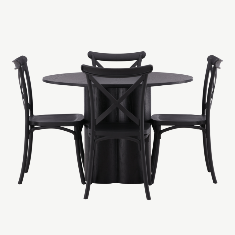 Ümmargune must söögilaud Olivia ja Crosett toolid (MDF, plastik, ø110 cm) - GR23097