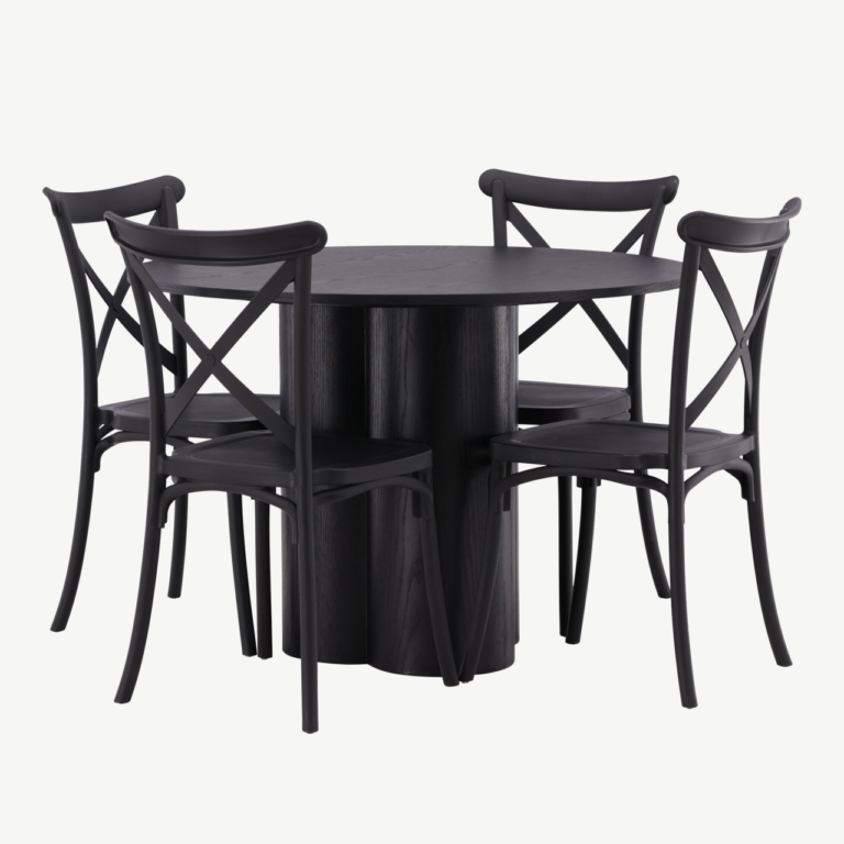 Ümmargune must söögilaud Olivia ja Crosett toolid (MDF, plastik, ø110 cm) - GR23097