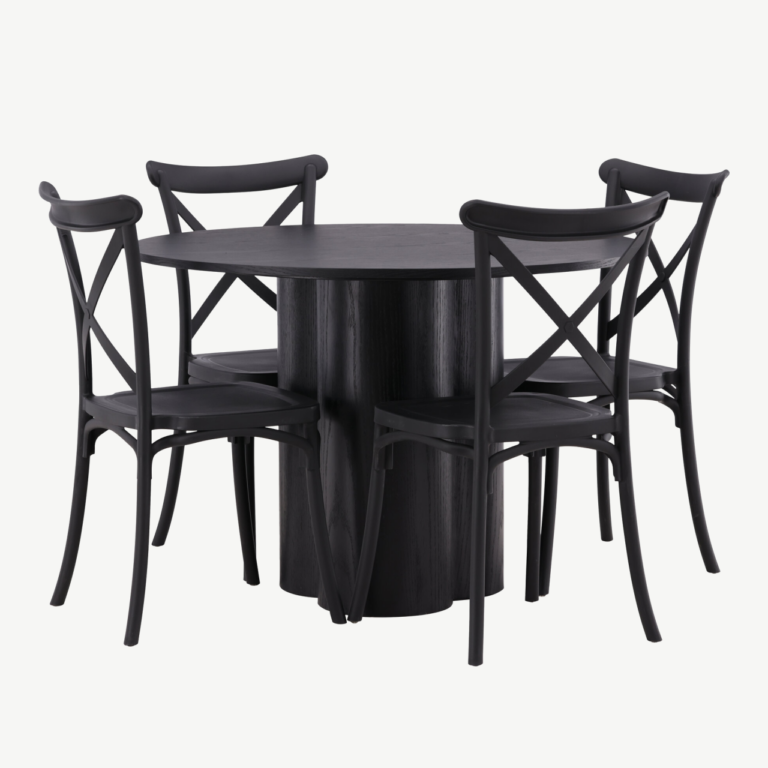 Ümmargune must söögilaud Olivia ja Crosett toolid (MDF, plastik, ø110 cm) - GR23097