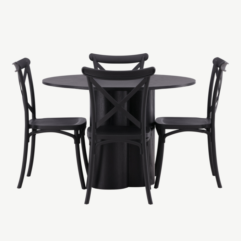 Ümmargune must söögilaud Olivia ja Crosett toolid (MDF, plastik, ø110 cm) - GR23097