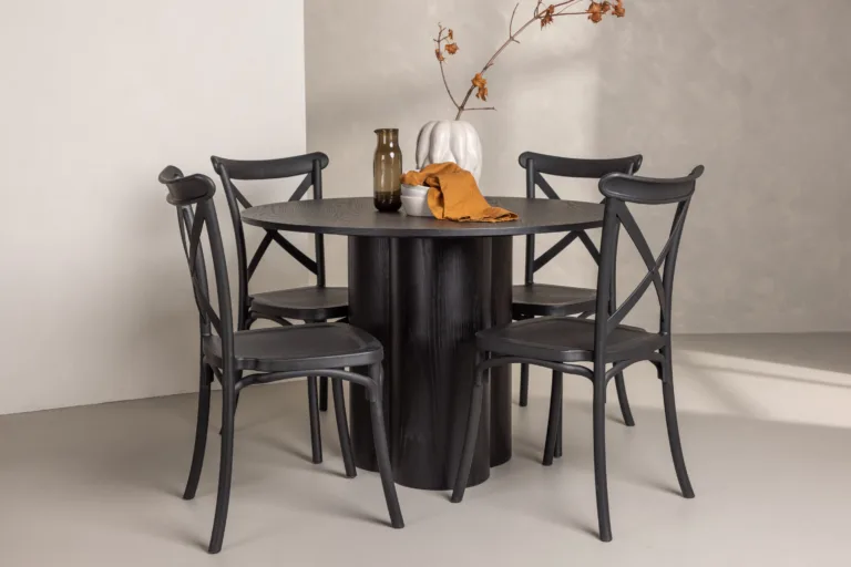 Ümmargune must söögilaud Olivia ja Crosett toolid (MDF, plastik, ø110 cm) - GR23097