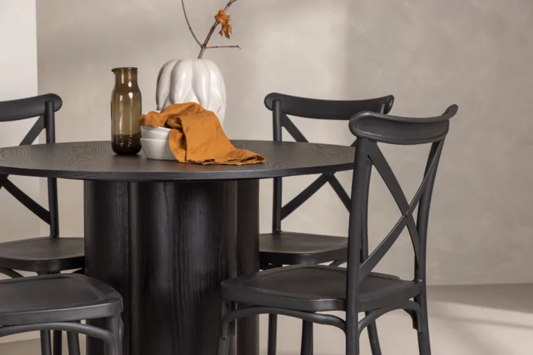 Ümmargune must söögilaud Olivia ja Crosett toolid (MDF, plastik, ø110 cm) - GR23097