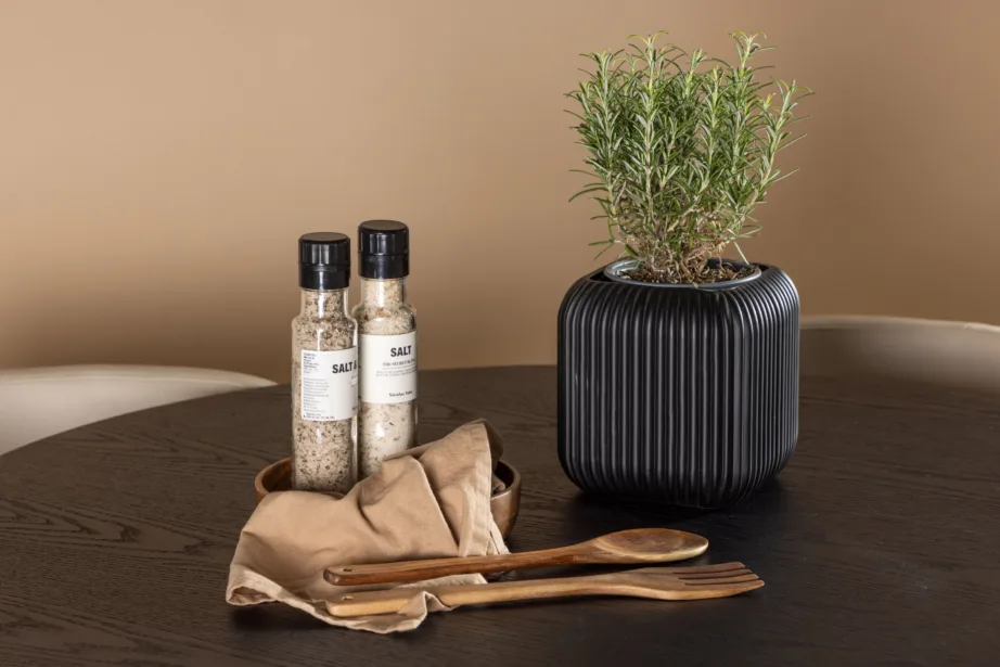 Ümmargune must söögilaud Olivia ja beežid polsterdatud toolid (komplekt 4 tooliga, ø110 cm), GR23108 – 10