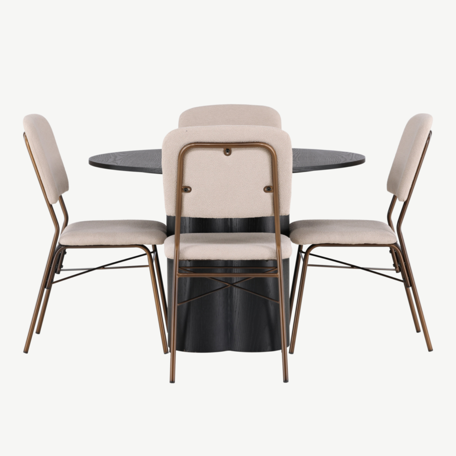 Ümmargune must söögilaud Olivia ja beežid terasraamiga toolid Seda, GR23834 – 2