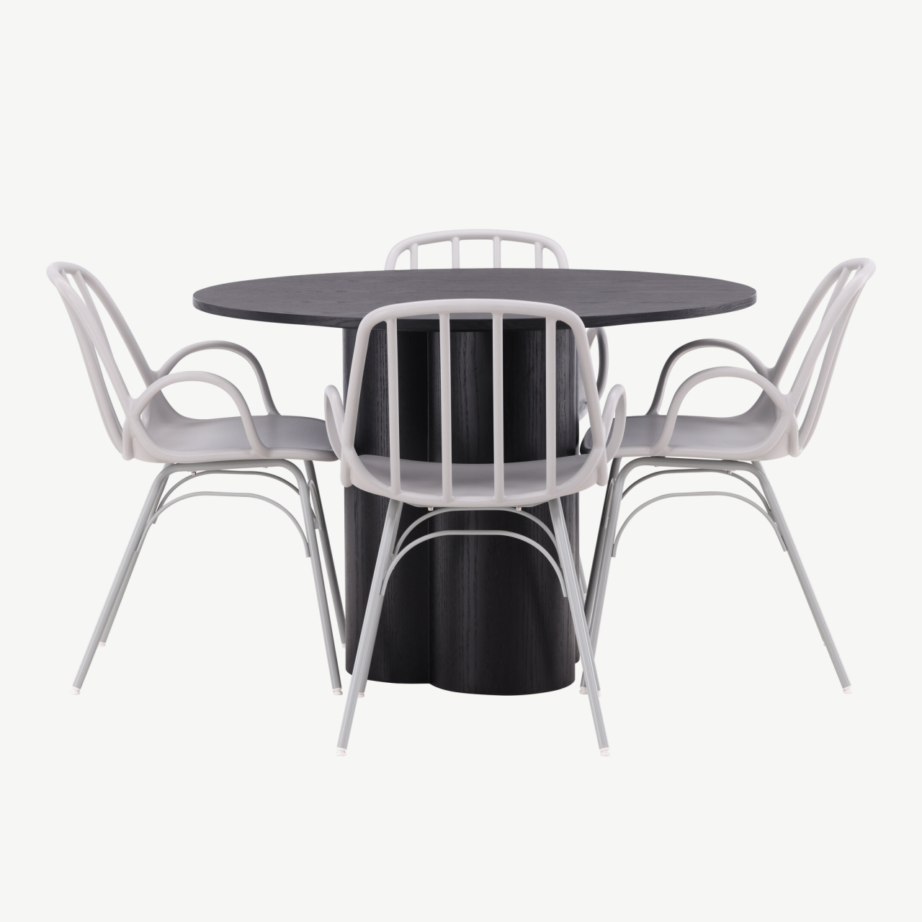 Ümmargune must söögilaud Olivia ja hallid Dyrön plastiktoolid, GR23099 – 2